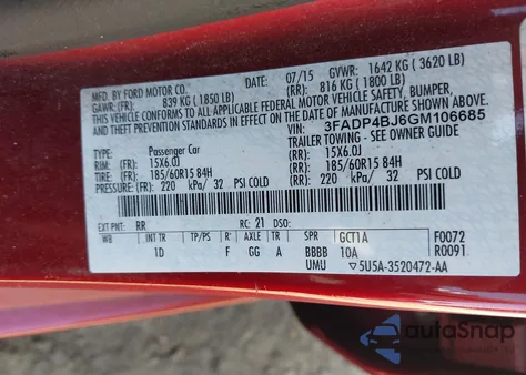 2016 Ford Fiesta Se из США, поврежденный, VIN 3FADP4BJ6GM106685